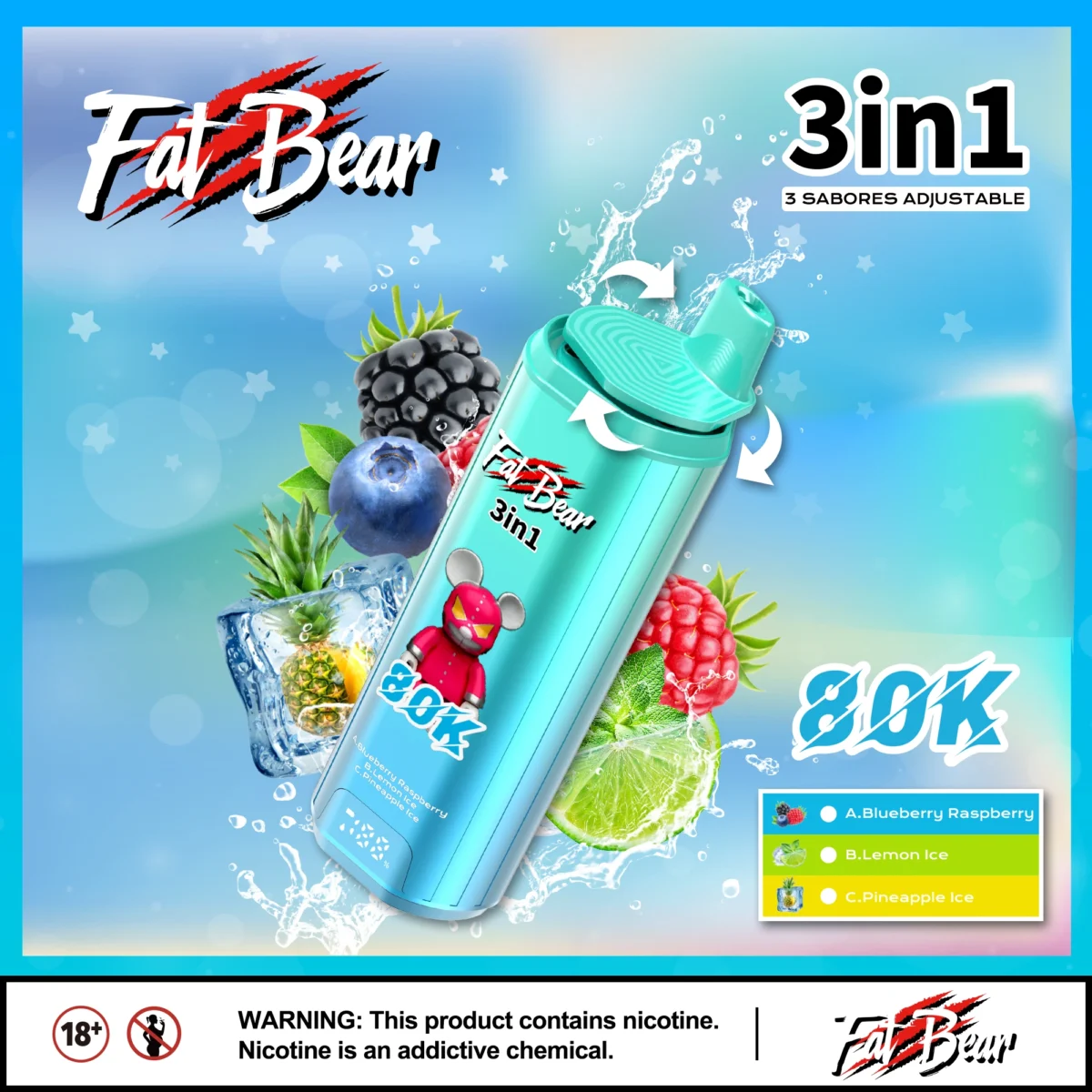 Aivono Aim Fatbear 80K Puffs 3-in-1 Flavor Vape | Triple Flavour. Huge Lifespan - Obraz 10