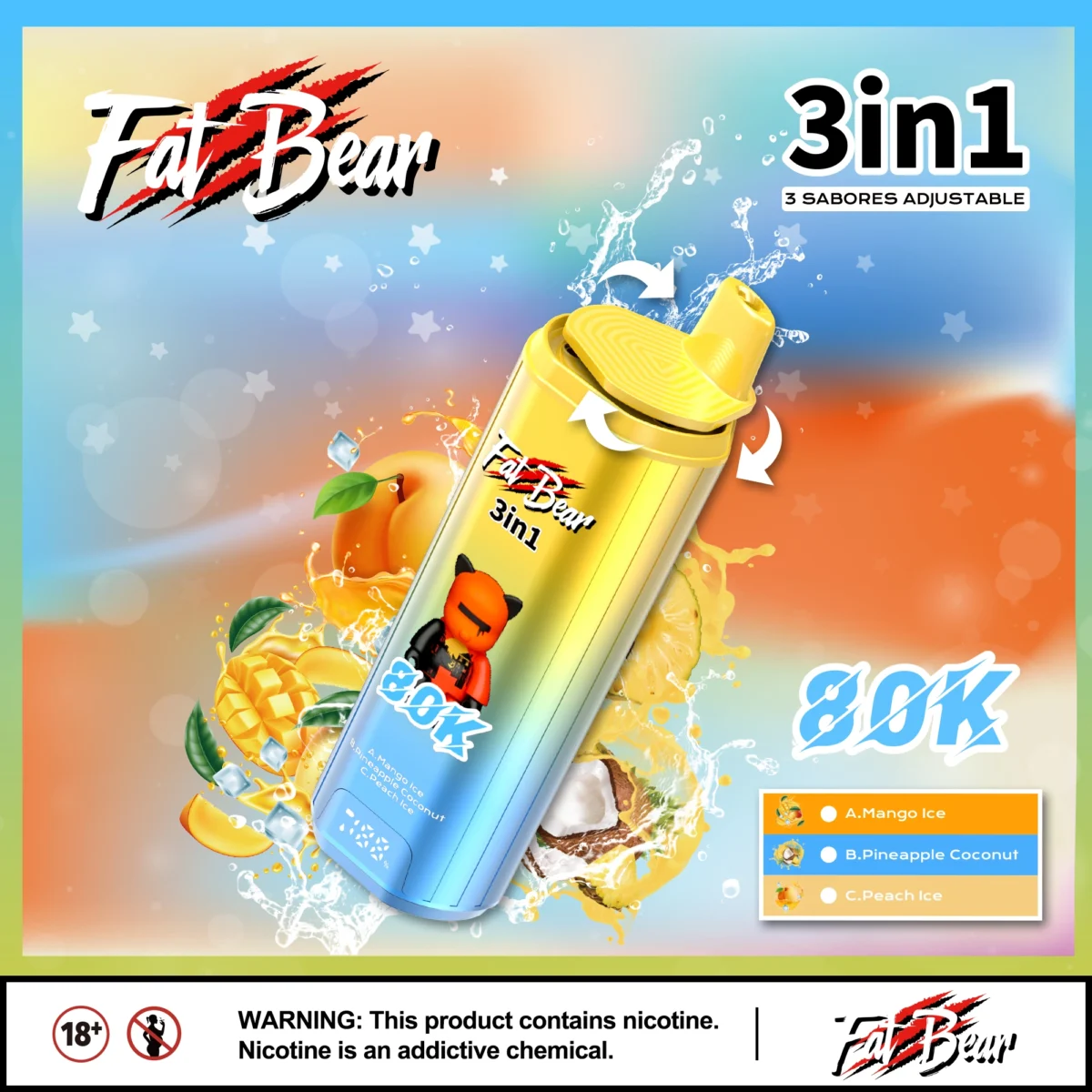 Aivono Aim Fatbear 80K Puffs 3-in-1 Flavor Vape | Triple Flavour. Huge Lifespan - Obraz 8