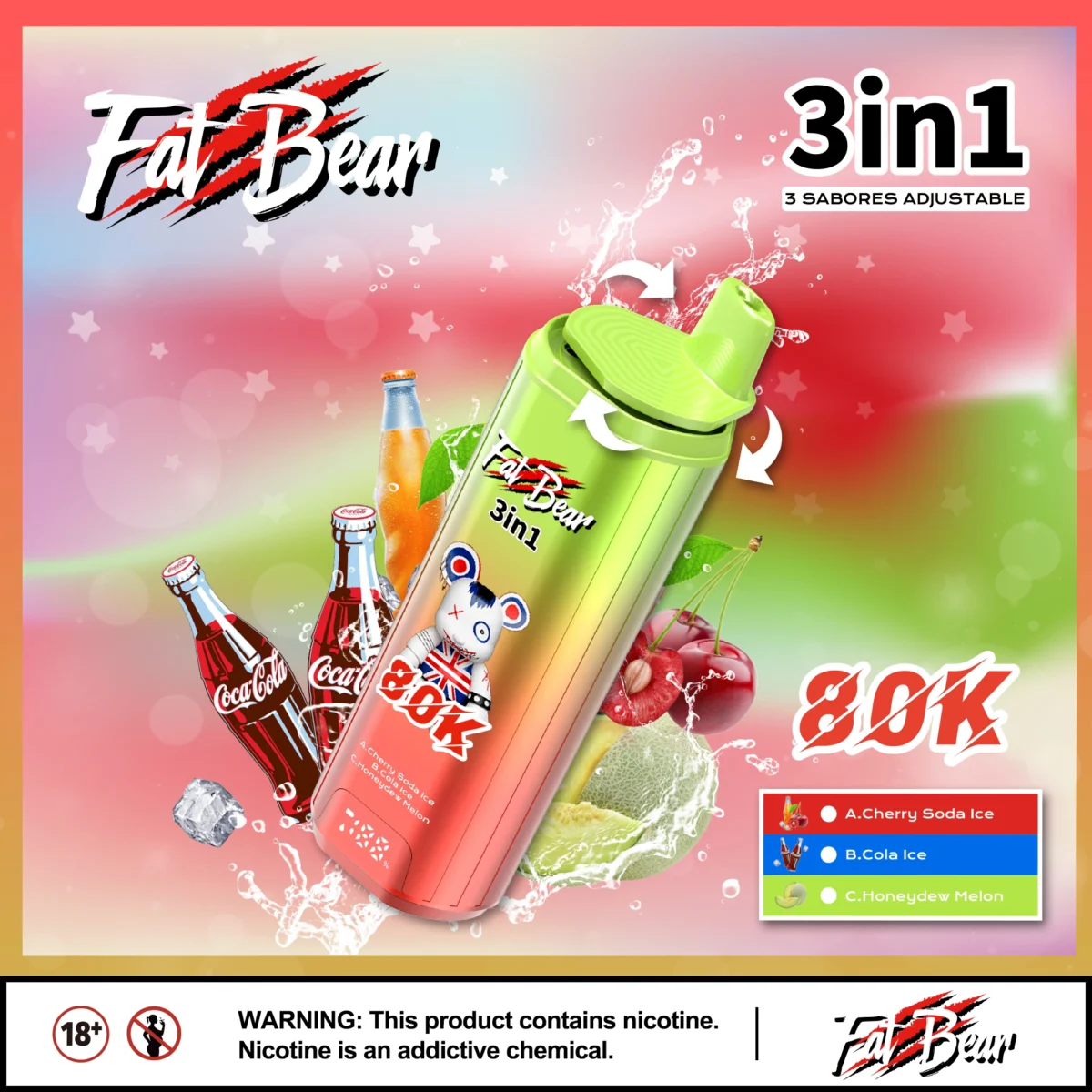Aivono Aim Fatbear 80K Puffs 3-in-1 Flavor Vape | Triple Flavour. Huge Lifespan - Obraz 7