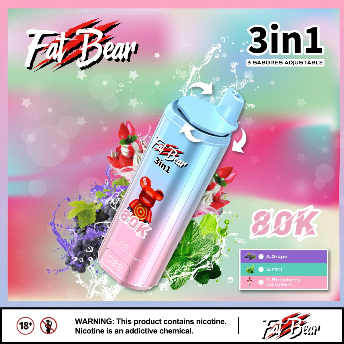 Aivono Aim Fatbear 80K Puffs 3-in-1 Flavor Vape | Triple Flavour. Huge Lifespan - Obraz 6