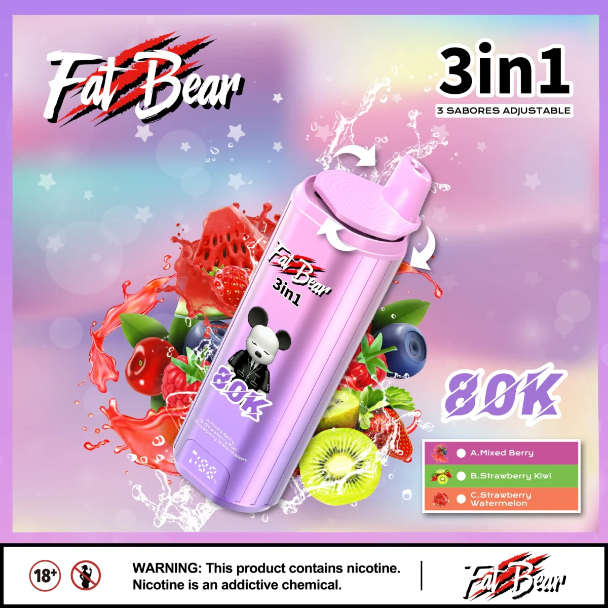Aivono Aim Fatbear 80K Puffs 3-in-1 Flavor Vape | Triple Flavour. Huge Lifespan - Obraz 4