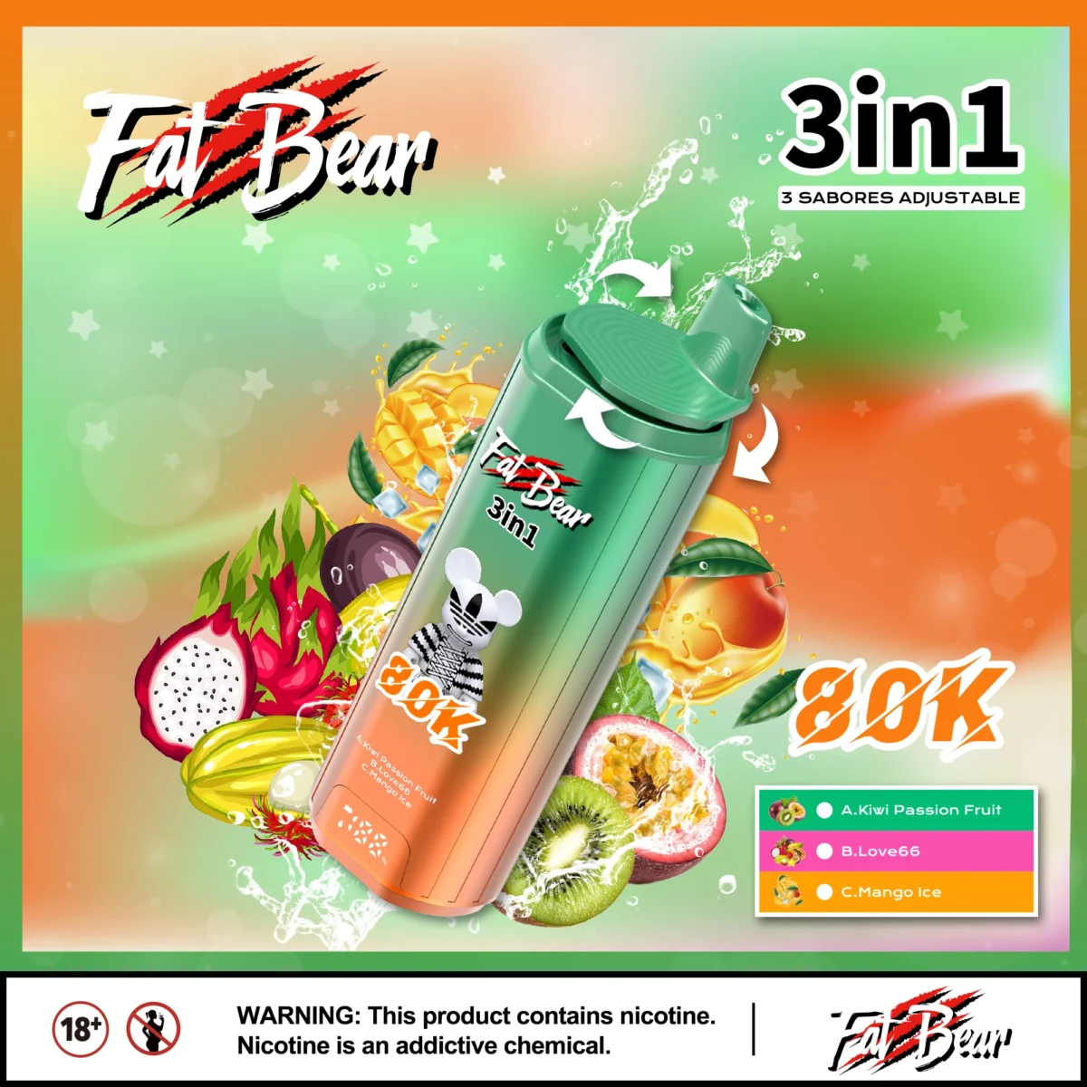 Aivono Aim Fatbear 80K Puffs 3-in-1 Flavor Vape | Triple Flavour. Huge Lifespan - Obraz 3