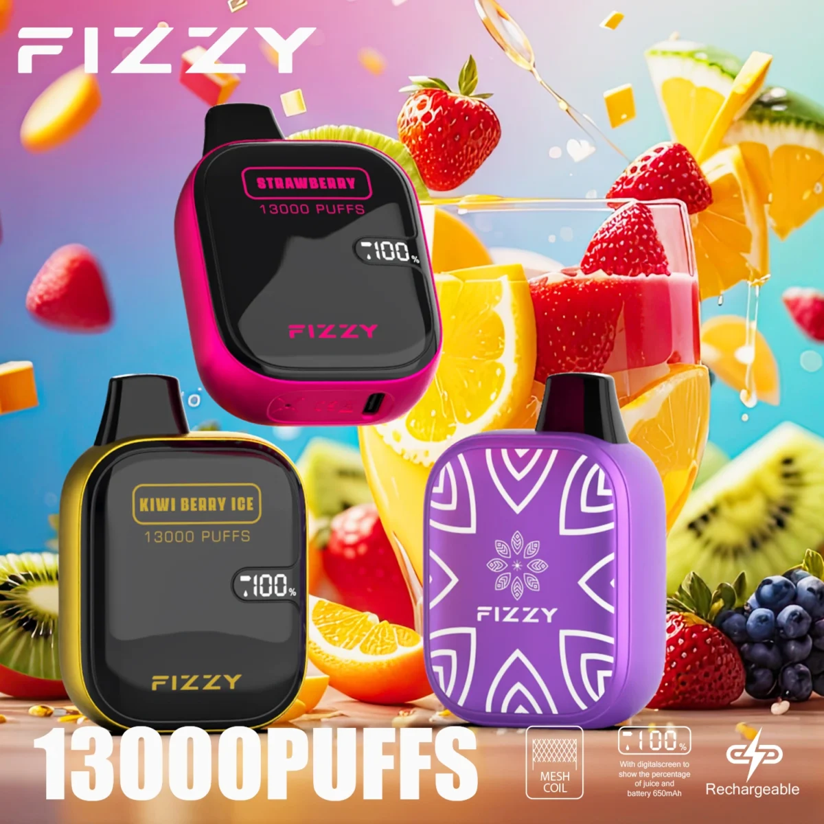 Fizzy Boom 13000 LCD screen metal atomizer | Long lasting taste, easy to operate - Image 2