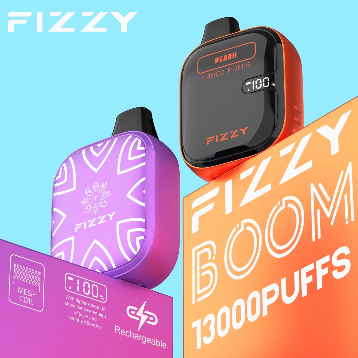 Atomiseur métallique avec écran LCD Fizzy Boom 13000 | Saveur longue durée, utilisation facile