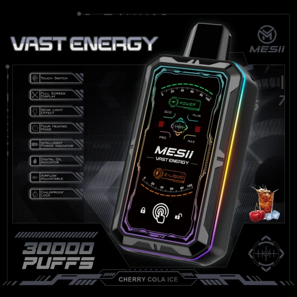 Mesii Vast Energy 30K Puffs 4-Mode LED Marquee Vape | Big Puff Count, Simple Touch Control