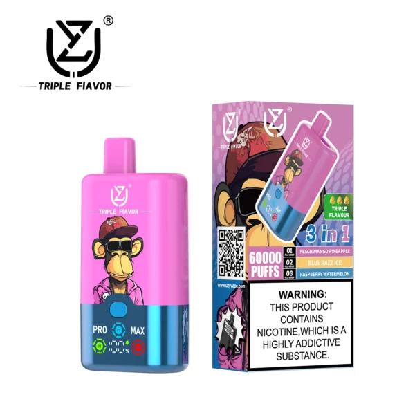 UZY Triple Flavors 60K Puffs 3-in-1 LED Screen Vape | Tre gusti in uno, costruito per durare nel tempo