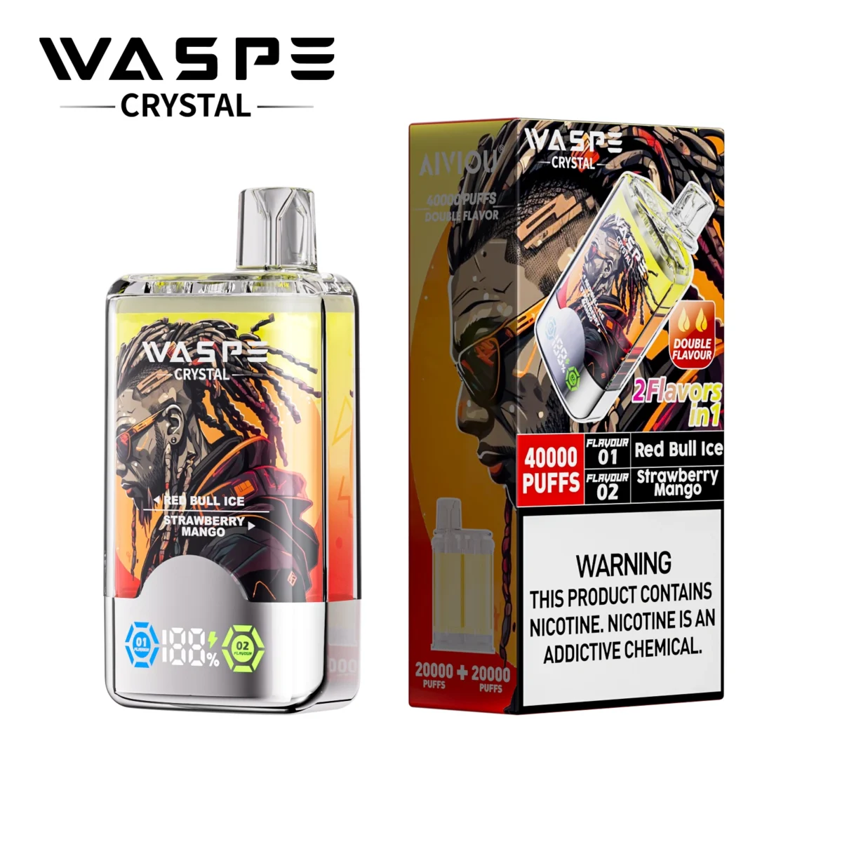 Waspe Crystal 40000 Puffs Dual Flavor Vape | Huge Capacity with Two Flavours in One - Immagine 2