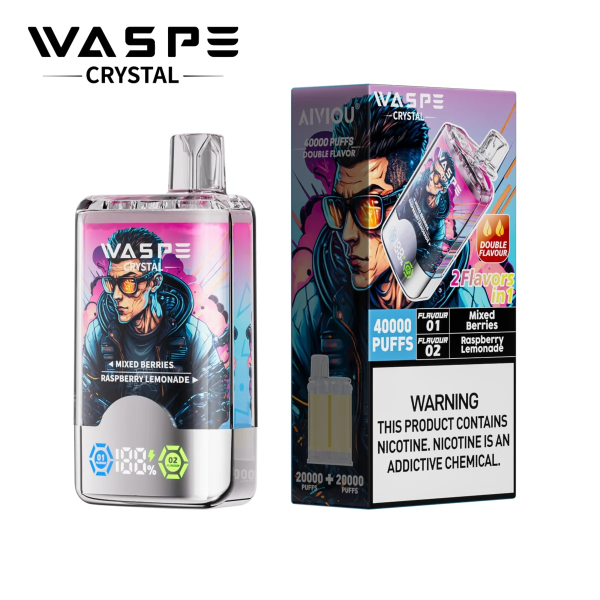 Waspe Crystal 40000 Puffs Dual Flavor Vape | Huge Capacity with Two Flavours in One - Immagine 11