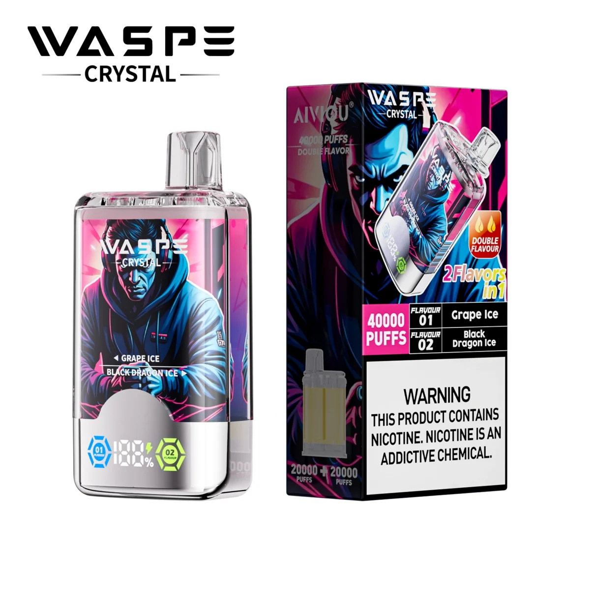 Waspe Crystal 40000 Puffs Dual Flavor Vape | Huge Capacity with Two Flavours in One - Immagine 10