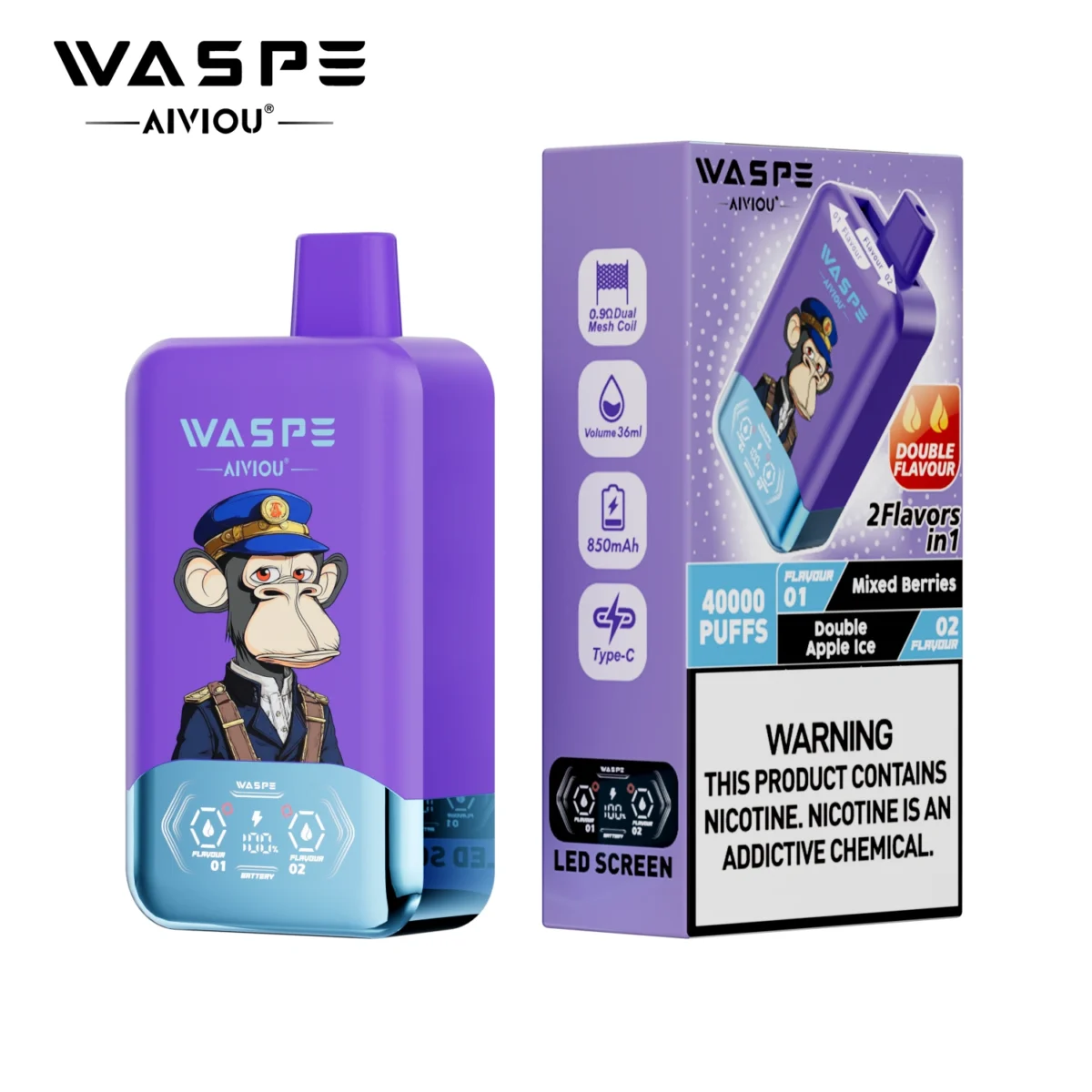 Waspe Double Flavor 40000 Puffs 2-in-1 LED Vape | Two flavours in one. Built to last - Immagine 4