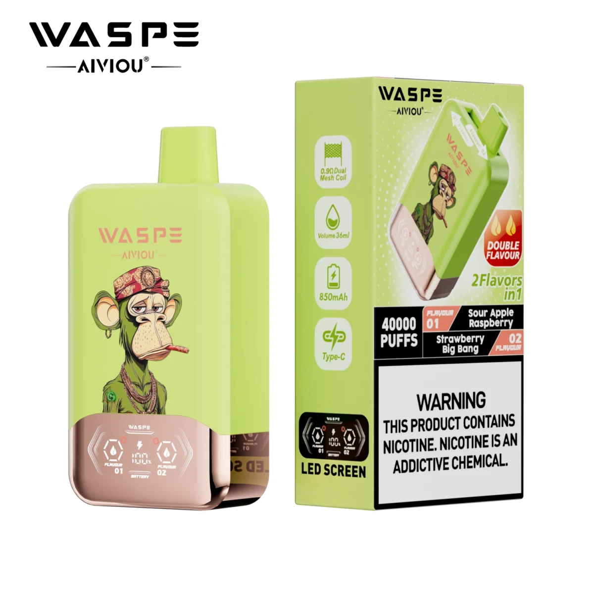 Waspe Double Flavor 40000 Puffs 2-in-1 LED Vape | Two flavours in one. Built to last - Immagine 2