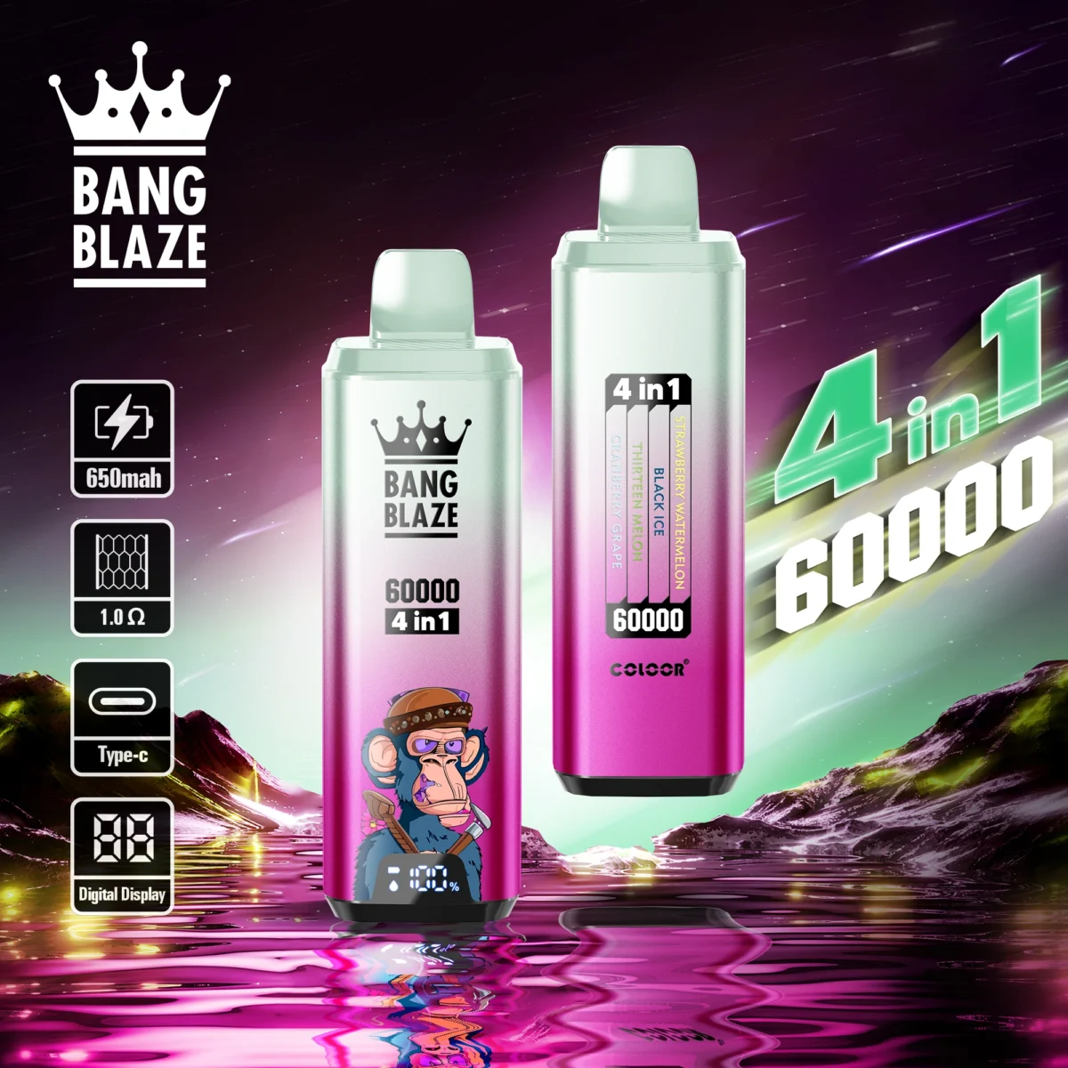 Bang Blaze 60k 60000 Puffs 4in1 Flavor Vape | Four Flavours On Tap, One Device That Lasts - Immagine 2