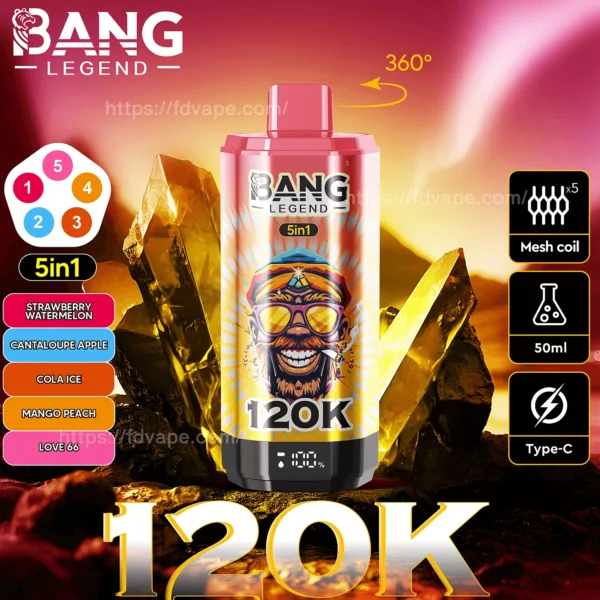 Bang Legend 120K Vape 5-in-1 Flavors 120,000 Puffs Disposable Vape Independent Mesh Coils EU Warehouse Shipping - Image 3