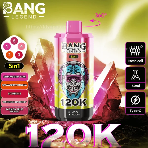 Bang Legend 120K Vape 5-in-1 Flavors 120,000 Puffs Disposable Vape Independent Mesh Coils EU Warehouse Shipping - Image 2