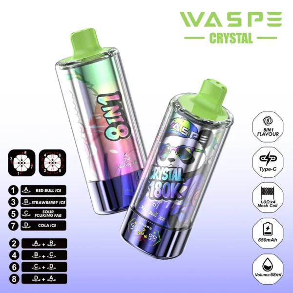 WASPE 8in1 Crystal 180000 Puffs LED Screen Disposable Vape | Switch Flavours, Stay Charged, Vape Longer - Image 8