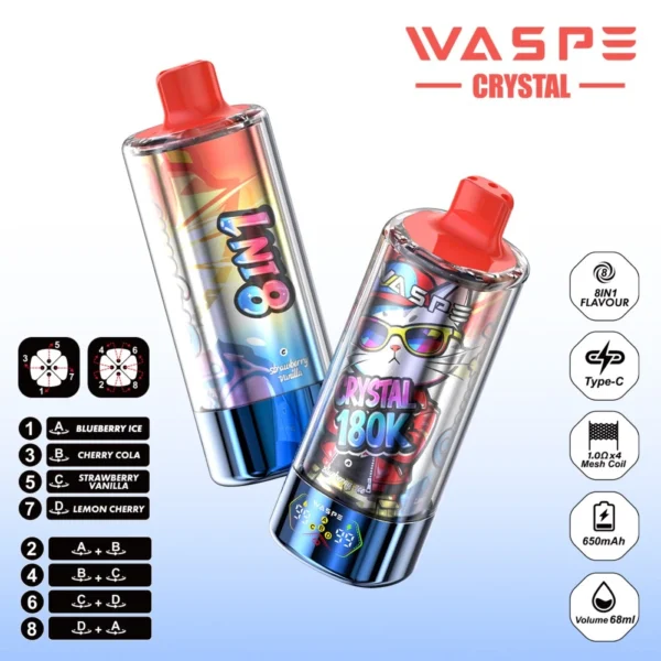 WASPE 8in1 Crystal 180000 Puffs LED Screen Disposable Vape | Switch Flavours, Stay Charged, Vape Longer - Image 7