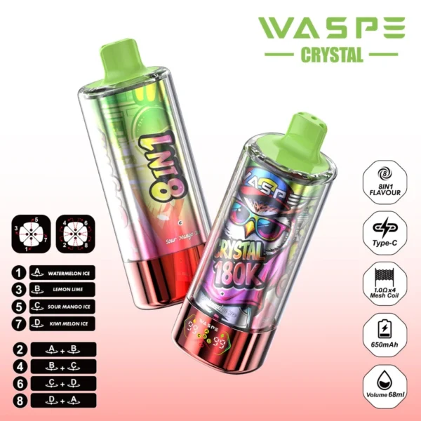 WASPE 8in1 Crystal 180000 Puffs LED Screen Disposable Vape | Switch Flavours, Stay Charged, Vape Longer - Image 6