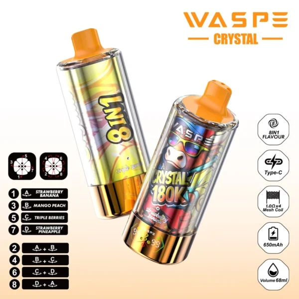 WASPE 8in1 Crystal 180000 Puffs LED Screen Disposable Vape | Switch Flavours, Stay Charged, Vape Longer - Image 4