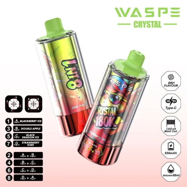 WASPE 8in1 Crystal 180000 Puffs LED Screen Disposable Vape | Switch Flavours, Stay Charged, Vape Longer - Image 12