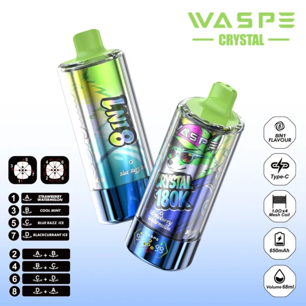 WASPE 8in1 Crystal 180000 Puffs LED Screen Disposable Vape | Switch Flavours, Stay Charged, Vape Longer - Image 11