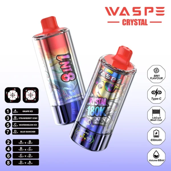 WASPE 8in1 Crystal 180000 Puffs LED Screen Disposable Vape | Switch Flavours, Stay Charged, Vape Longer - Image 9